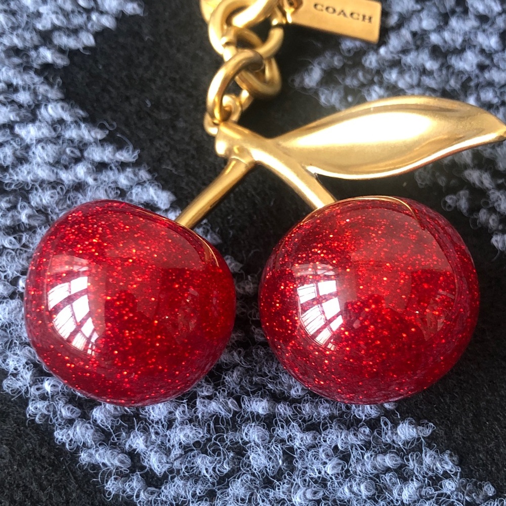 Coach Red Glitter Cherry Keychain with Gold Hardware - Picture 3 of 4